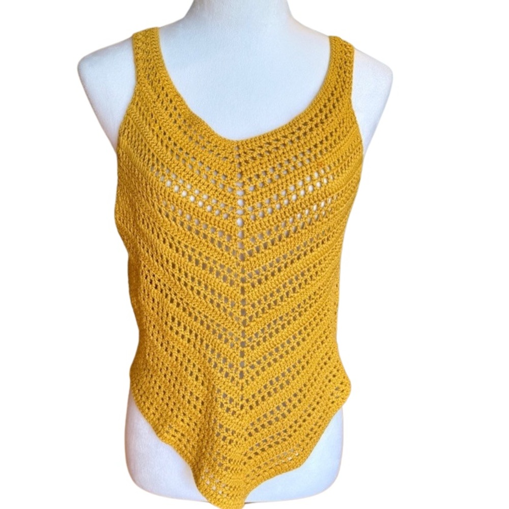 Crocheted Tank Top - Mustard Yellow Scoop Neck